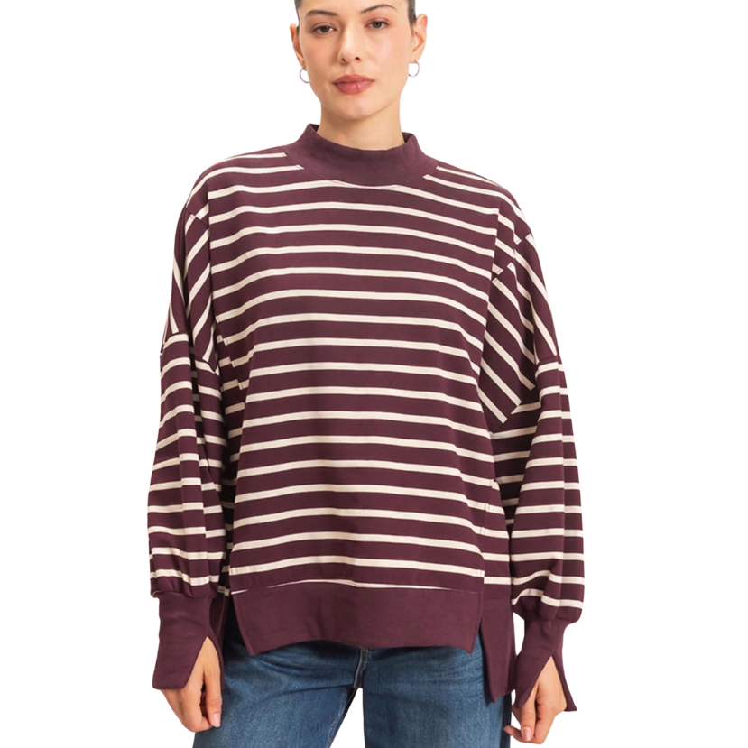 Cafe Creme Striped Crewneck