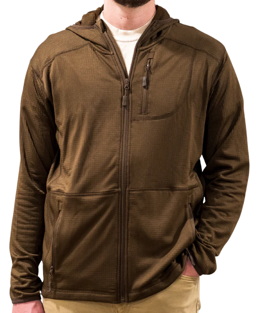 Brown jacket with a hood on a white background