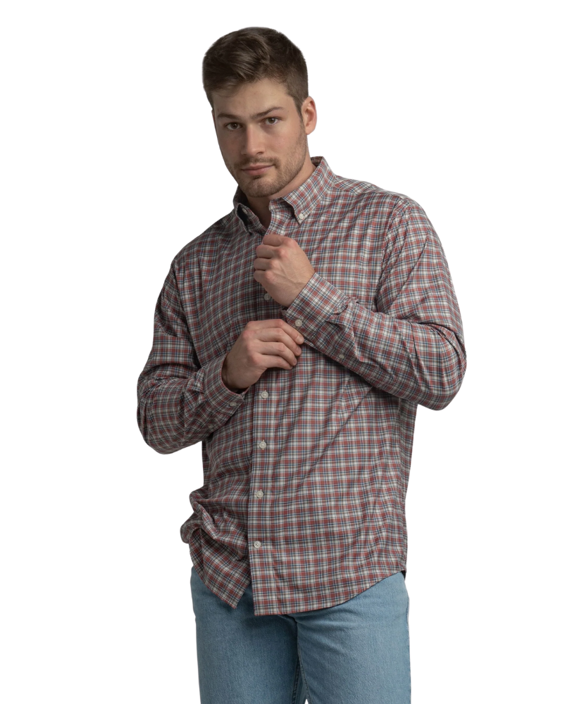 Man wearing a plaid shirt on a white background