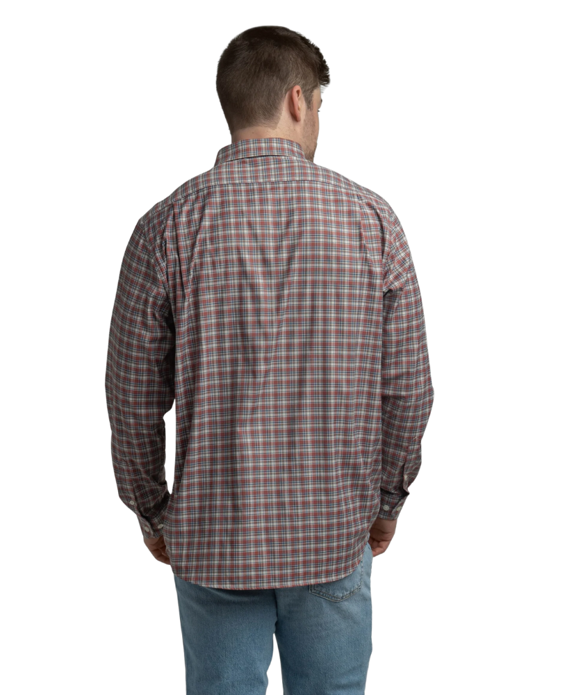 Man wearing a plaid shirt on a white background