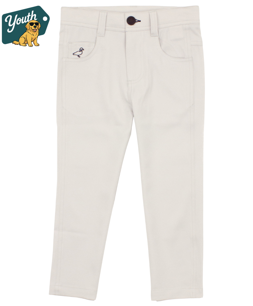 Youth Performance pants with a small logo on a white background