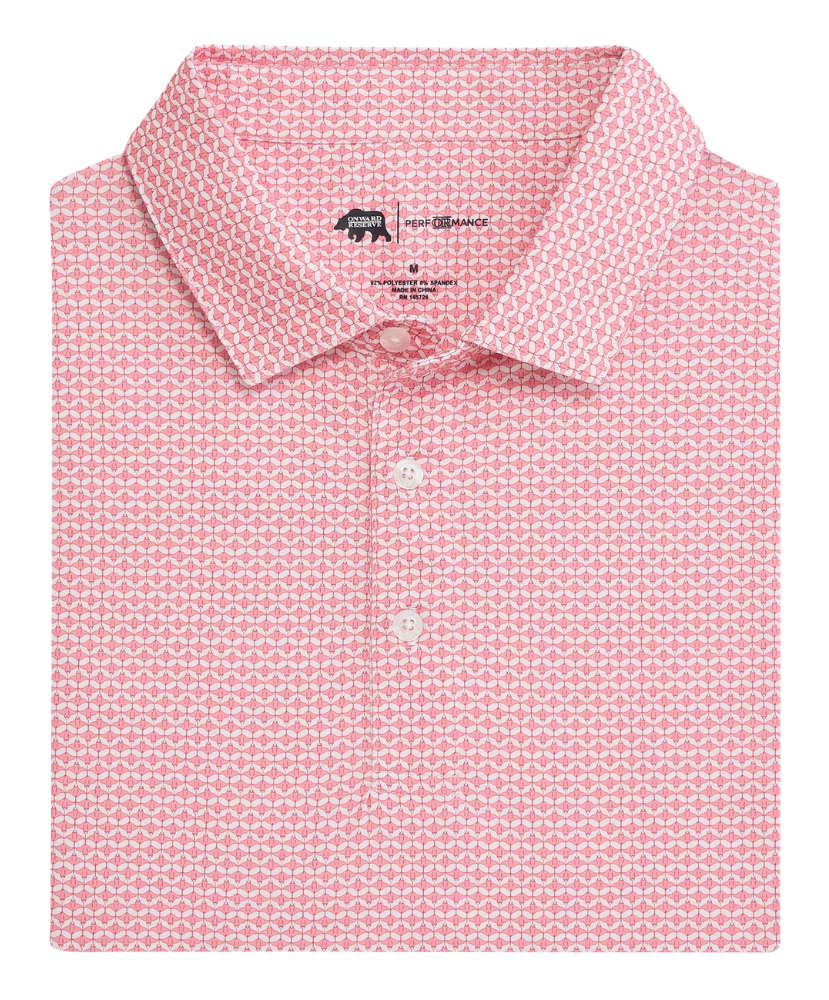 Pink patterned ONWARD RESERVE POLO shirt with a collar on a white background