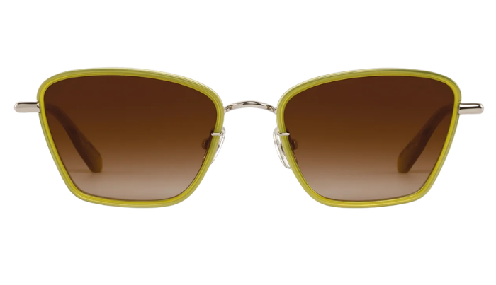 Krewe sunglasses with yellow frame and brown lenses on a white background