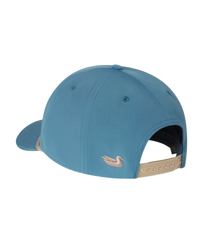 Blue cap with a logo on a white background