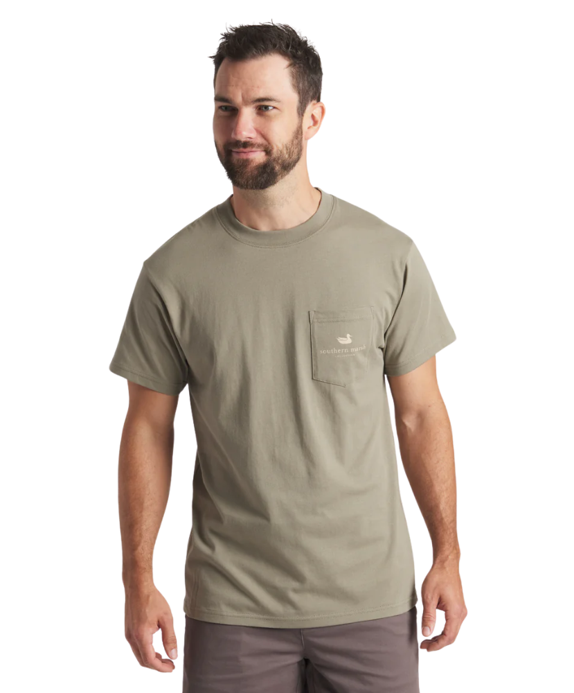 OLIVE GREEN t-shirt with fish graphic and 'Southern Marsh Co' logo on a white background