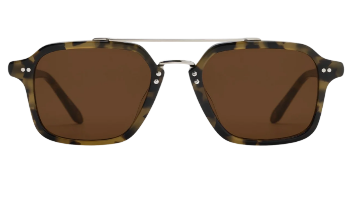Krewe sunglasses with tortoiseshell frame and brown lenses on a white background