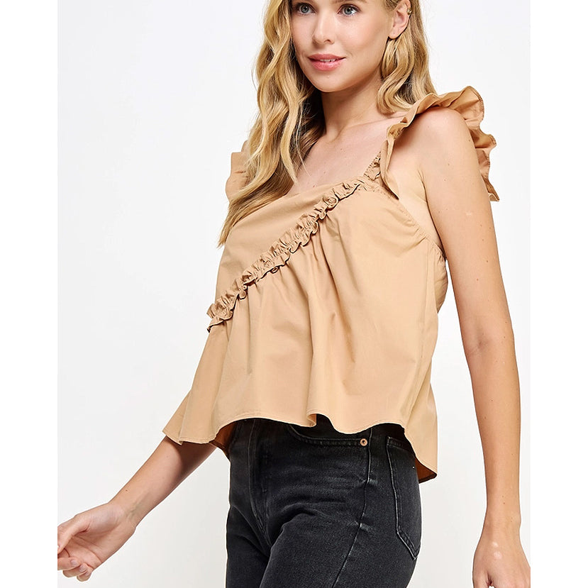 Anne Asymmetric Ruffles Poplin Tank Top