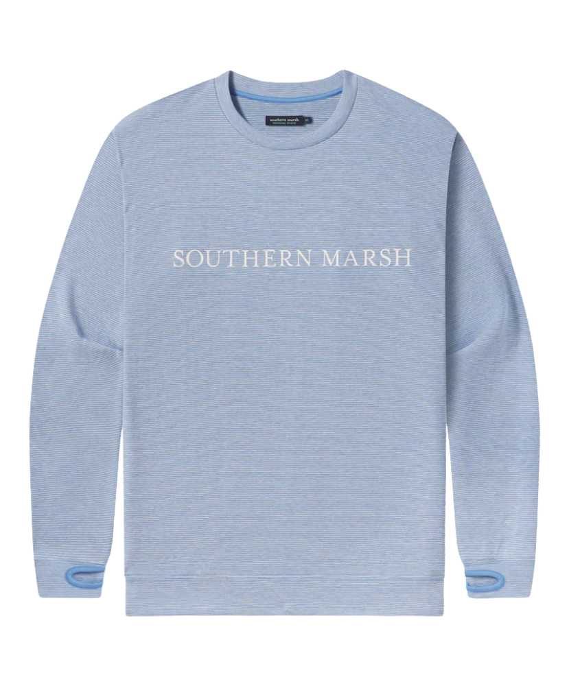 Light blue sweatshirt with 'Southern Marsh' logo on a white background