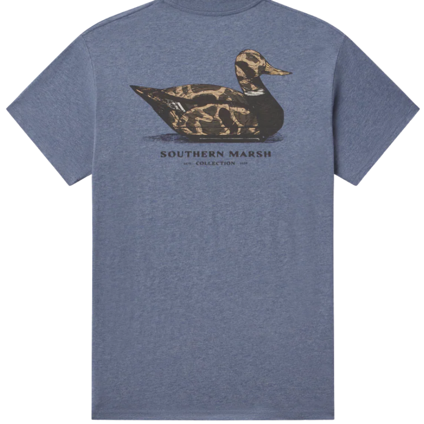 Blue Southern Marsh t-shirt with a duck graphic and 'Southern Marsh' text on a white background
