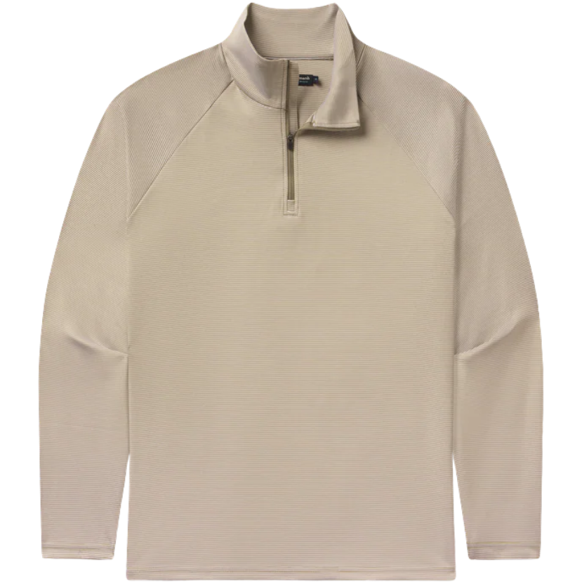 Beige long-sleeve shirt with a quarter-zip on a white background