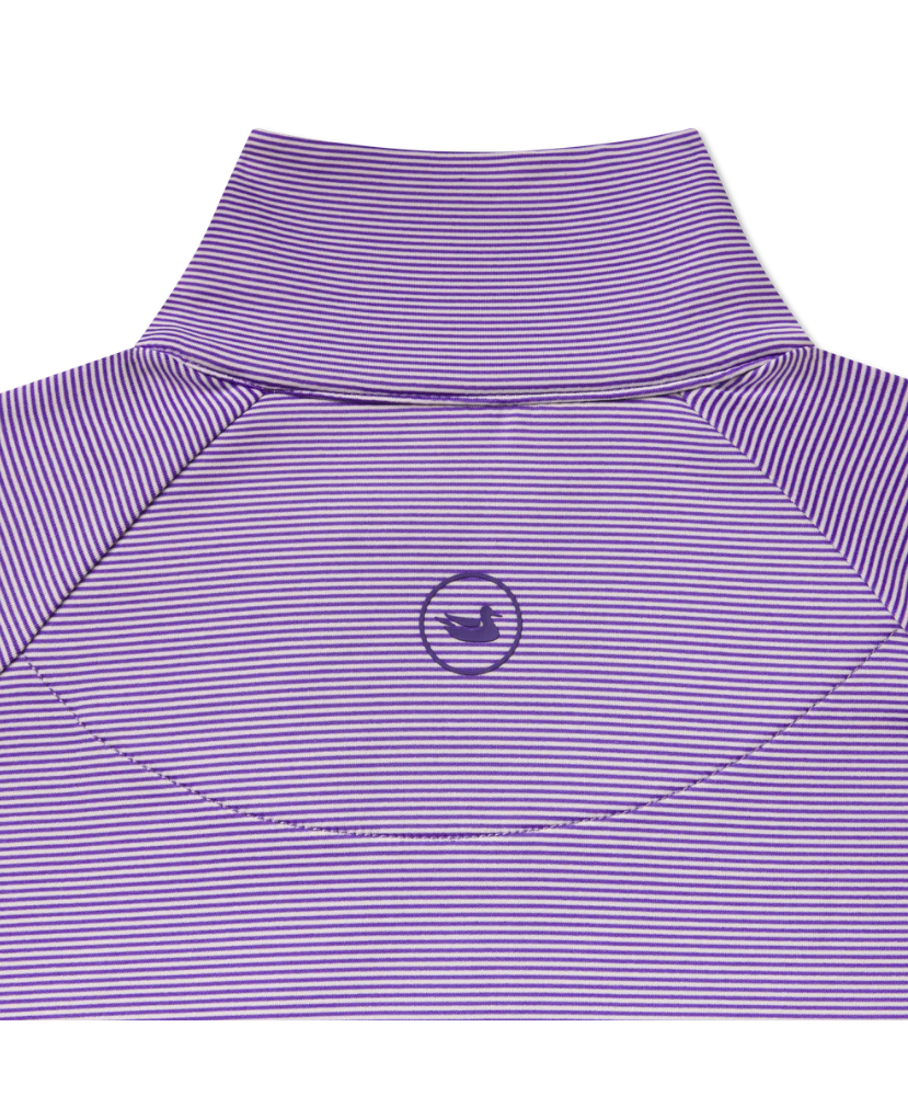 Purple striped QUARTER ZIP PULLOVER with a Southern Marsh logo on a white background