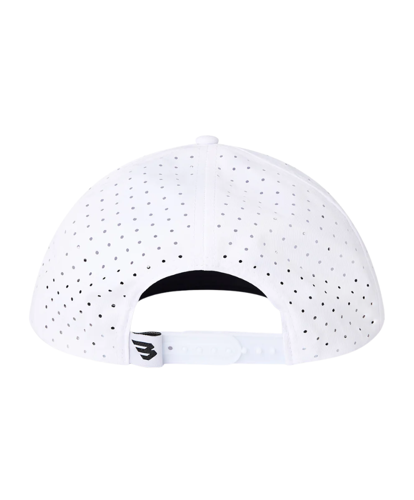 White cap with black Burlebo logo on a white background