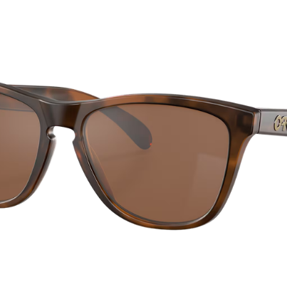 A pair of square-frame sunglasses with a translucent dark brown and amber tortoiseshell acetate frame and warm brown lenses. The brand name 'PETER LIN' is visible in gold lettering on the silver-toned temple arm.