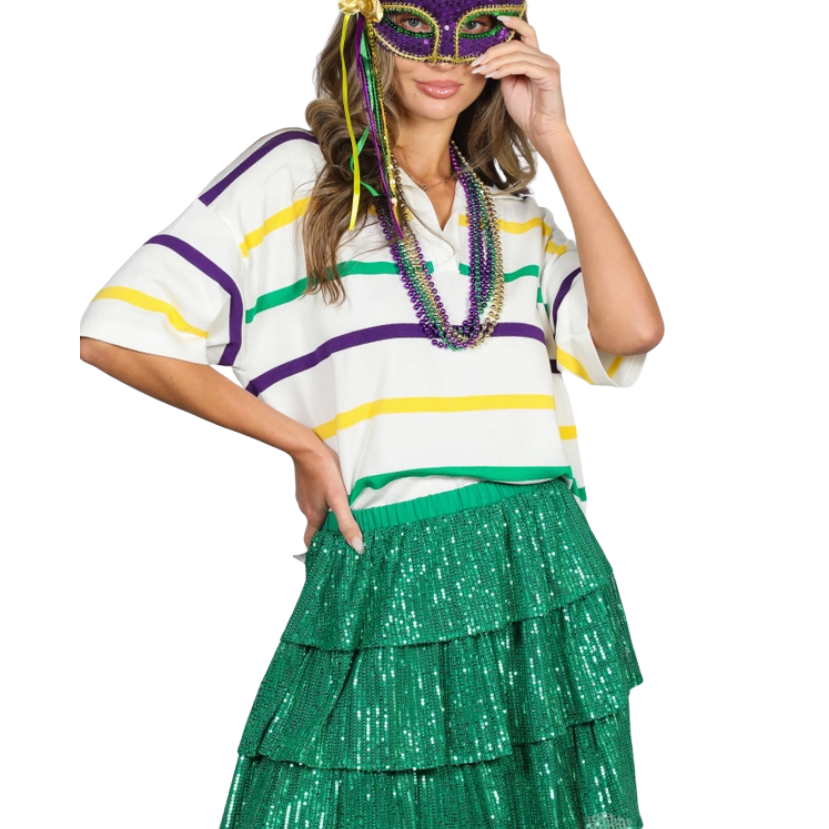 Multi Stripe Short Sleeve Mardi Gras Shirt