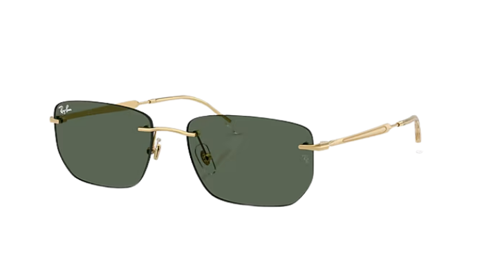 Gold-framed sunglasses with green lenses on a white background