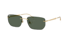 Gold-framed sunglasses with green lenses on a white background