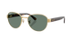 Gold-framed Ray-Ban sunglasses with green lenses on a white background