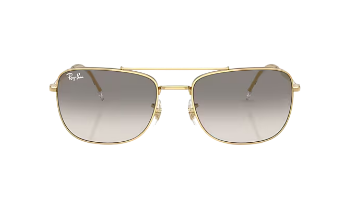 Gold-framed Ray-Ban sunglasses with gradient lenses on a white background