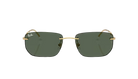 Sunglasses with gold frame and green lenses on a white background