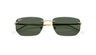 Gold-framed sunglasses with green lenses on a white background