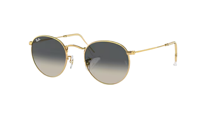 Gold-framed sunglasses with gradient lenses on a white background