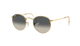 Gold-framed sunglasses with gradient lenses on a white background