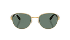 Gold-framed Ray-Ban sunglasses with green lenses on a white background