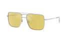 Sunglasses with yellow lenses and silver frame on a white background