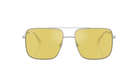 Sunglasses with yellow lenses and silver frame on a white background