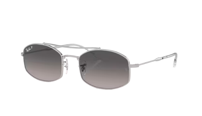 Silver sunglasses with gradient lenses on a white background