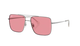 Sunglasses with pink lenses and silver frame on a white background