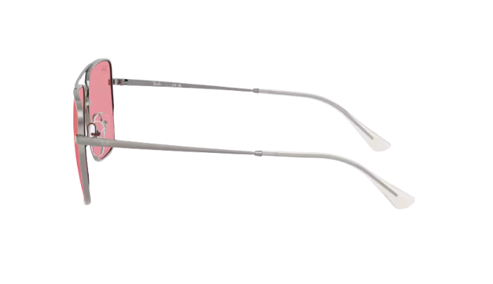Sunglasses with pink lenses and silver frame on a white background