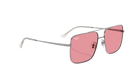 Sunglasses with pink lenses and silver frame on a white background