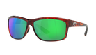Costa Sunglasses with tortoise frame and green lenses on a white background