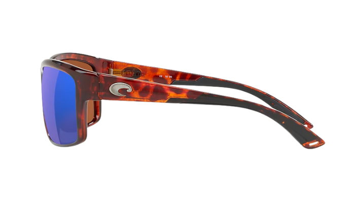 Costa Sunglasses with tortoise frame and green lenses on a white background