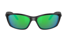 Costa Sunglasses with green lenses and black frame on a white background
