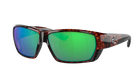 Costa Sunglasses with tortoiseshell frame and green mirror lenses on a white background