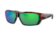 Costa Sunglasses with tortoiseshell frame and green mirror lenses on a white background