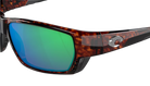 Costa Sunglasses with tortoiseshell frame and green mirror lenses on a white background