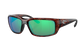 Costa Sunglasses with wraparound tortoiseshell frame and green lenses on a white background