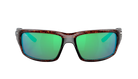 Costa Sunglasses with wraparound tortoiseshell frame and green lenses on a white background