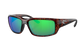 Costa Sunglasses with wraparound tortoiseshell frame and green lenses on a white background