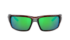 Costa Sunglasses with wraparound tortoiseshell frame and green lenses on a white background