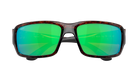 Costa Sunglasses with wraparound tortoiseshell frame and green lenses on a white background