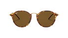 Round Ray-Ban sunglasses with tortoiseshell frame and brown lenses on a white background
