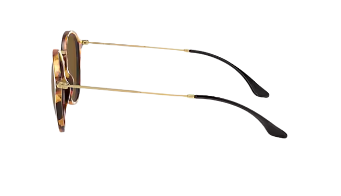 Round Ray-Ban sunglasses with tortoiseshell frame and brown lenses on a white background