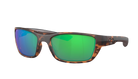 Costa Sunglasses with tortoiseshell frame and green mirror lenses on a white background