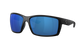 Black Costa sunglasses with blue lenses on a white background