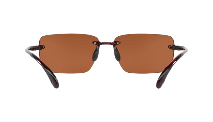 Rimless Costa Sunglasses with green mirror lenses and tortoise shell frames on a white background