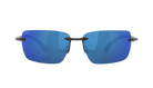 Rimless Costa Sunglasses with blue lenses and black frames on a white background